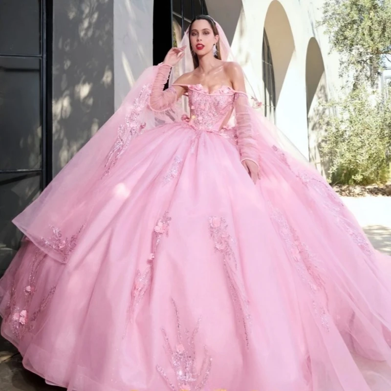 Pink Quinceanera Dresses Off Shoulder Ball Gown Sweet 16 Dress Applique Lace Beads Birthday Party Vestidos 15 De Anos
Pink Quinceanera Dresses Off Shoulder Ball Gown Sweet 16 Dress Applique Lace Beads Birthday Party Vestidos 15 De Anos