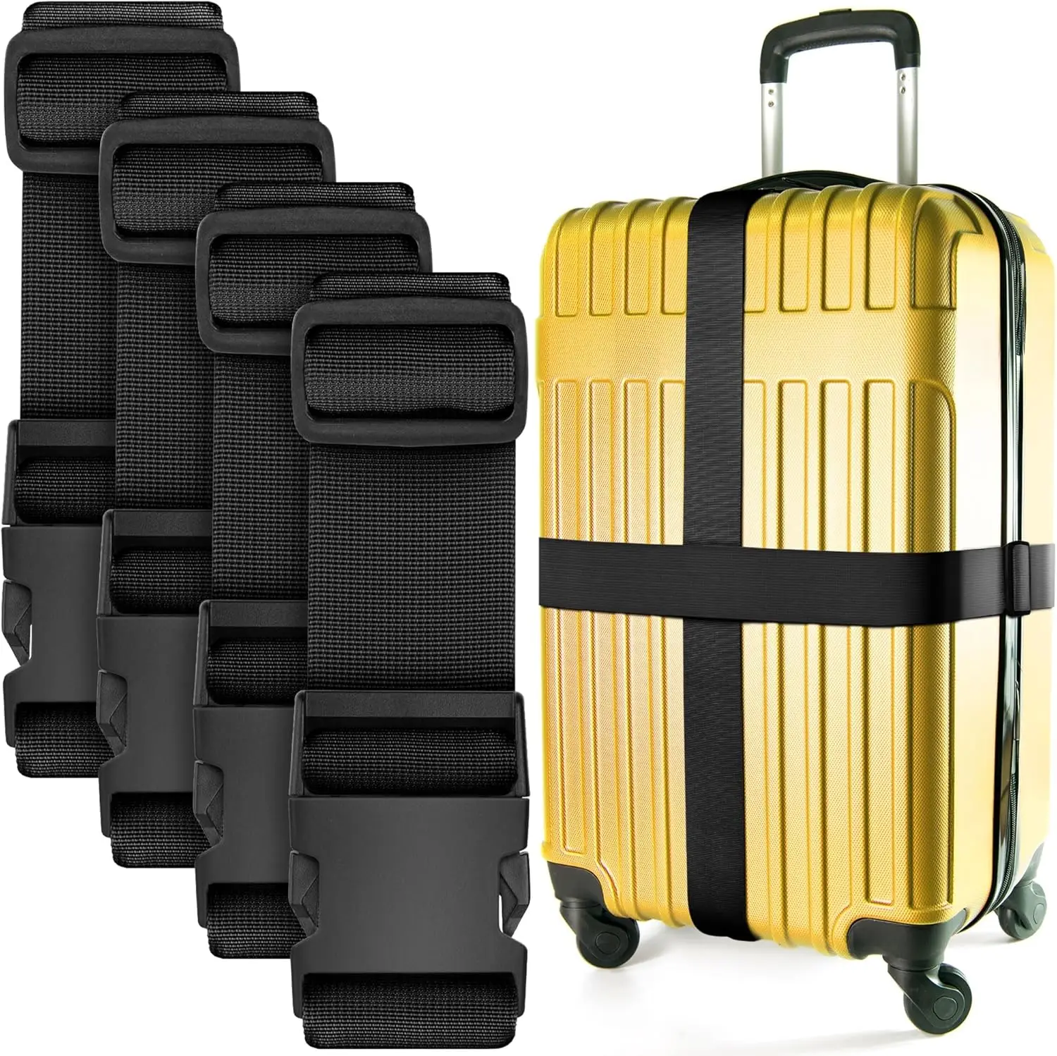 Ремни для багажа черного цвета, одобренные TSA, 4 шт. - регулируемые нейлоновые ремни для чемоданов и дорожных сумок
Ремни для багажа черного цвета, одобренные TSA, 4 шт. - регулируемые нейлоновые ремни для чемоданов и дорожных сумок