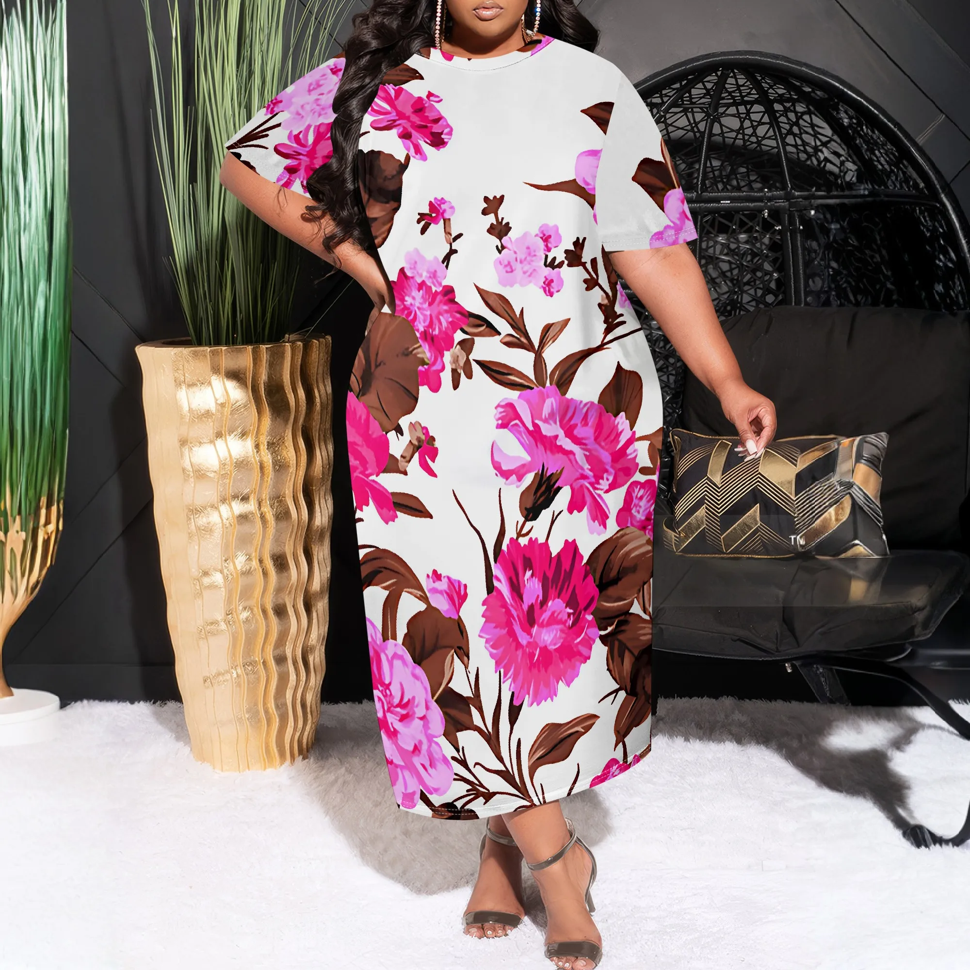 Plus Size Pullover Sexy Short Sleeve Neck Loose Long Dress for Women Fashion Printed Summer Casual Maxi Dresses with pockets
Plus Size Pullover Sexy Short Sleeve Neck Loose Long Dress for Women Fashion Printed Summer Casual Maxi Dresses with pockets