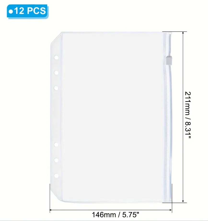 2026 Top Quality 6Pack 6Holes A5 A6 A7 Clear Binder Pockets Zipper Cash Envelopes Waterproof PVC Binder Insert Storage Pouches
2026 Top Quality 6Pack 6Holes A5 A6 A7 Clear Binder Pockets Zipper Cash Envelopes Waterproof PVC Binder Insert Storage Pouches