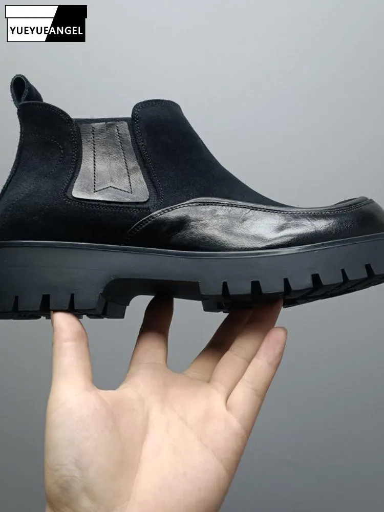 British Fashion Height Increase Platform Male Genuine Leather Ankle Boots Solid Color Round Toe Cowhide High Top Footwear
British Fashion Height Increase Platform Male Genuine Leather Ankle Boots Solid Color Round Toe Cowhide High Top Footwear