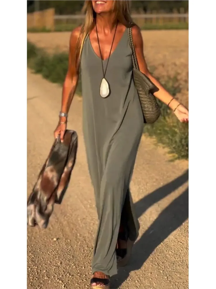 2025 Summer Women's Fashion Solid Color Sexy V-neck Sleeveless Strap Casual Loose Long Ankle Dress
2025 Summer Women's Fashion Solid Color Sexy V-neck Sleeveless Strap Casual Loose Long Ankle Dress