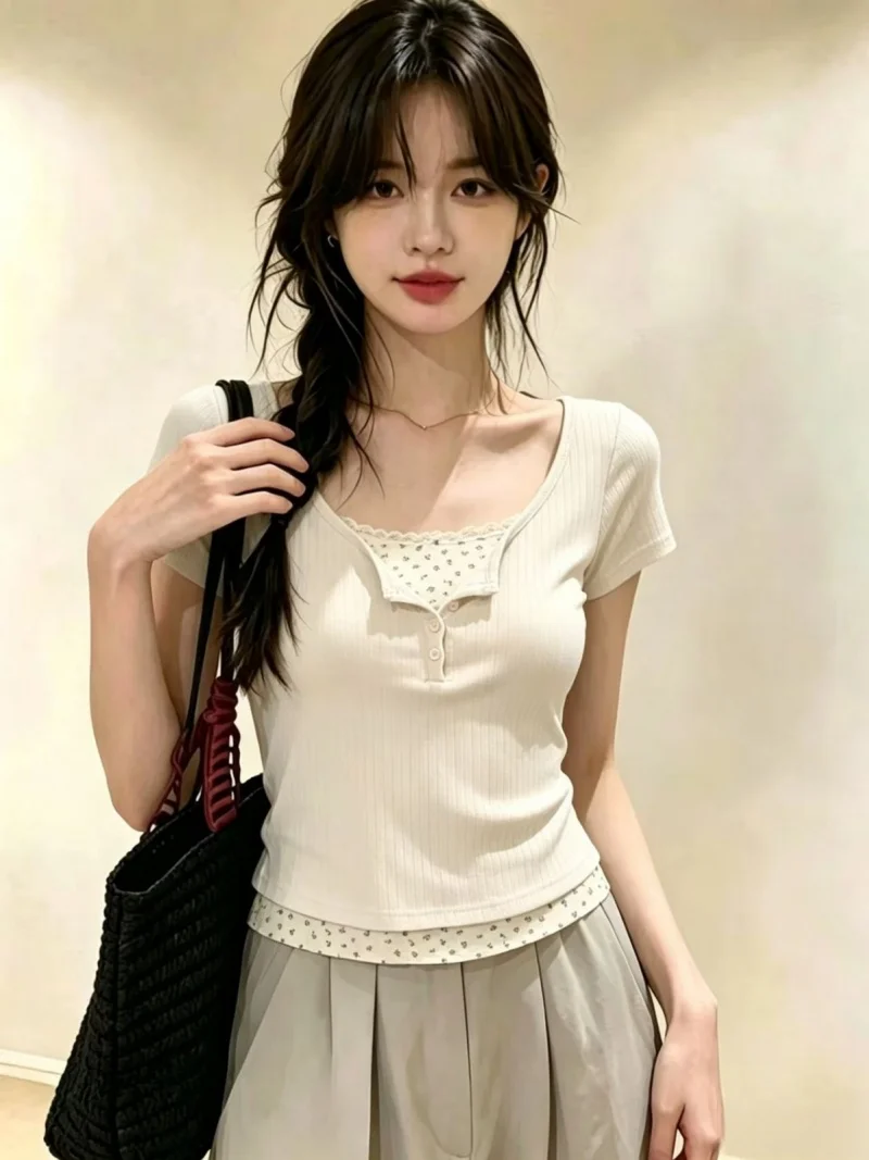 Korean Style Splice Floral Print Short Sleeve T-Shirt Women's Sweet Slimming Top Self-Keeping Summer Fashion Youthful
Korean Style Splice Floral Print Short Sleeve T-Shirt Women's Sweet Slimming Top Self-Keeping Summer Fashion Youthful
