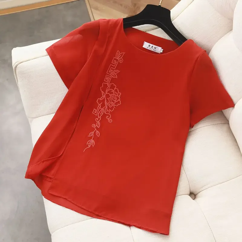 YUQI Oversized Summer Women Chiffon Blouses Short Sleeve Embroidered Chiffon Shirt Casual O-neck Side Slit Top Loose Cozy blusas
YUQI Oversized Summer Women Chiffon Blouses Short Sleeve Embroidered Chiffon Shirt Casual O-neck Side Slit Top Loose Cozy blusas