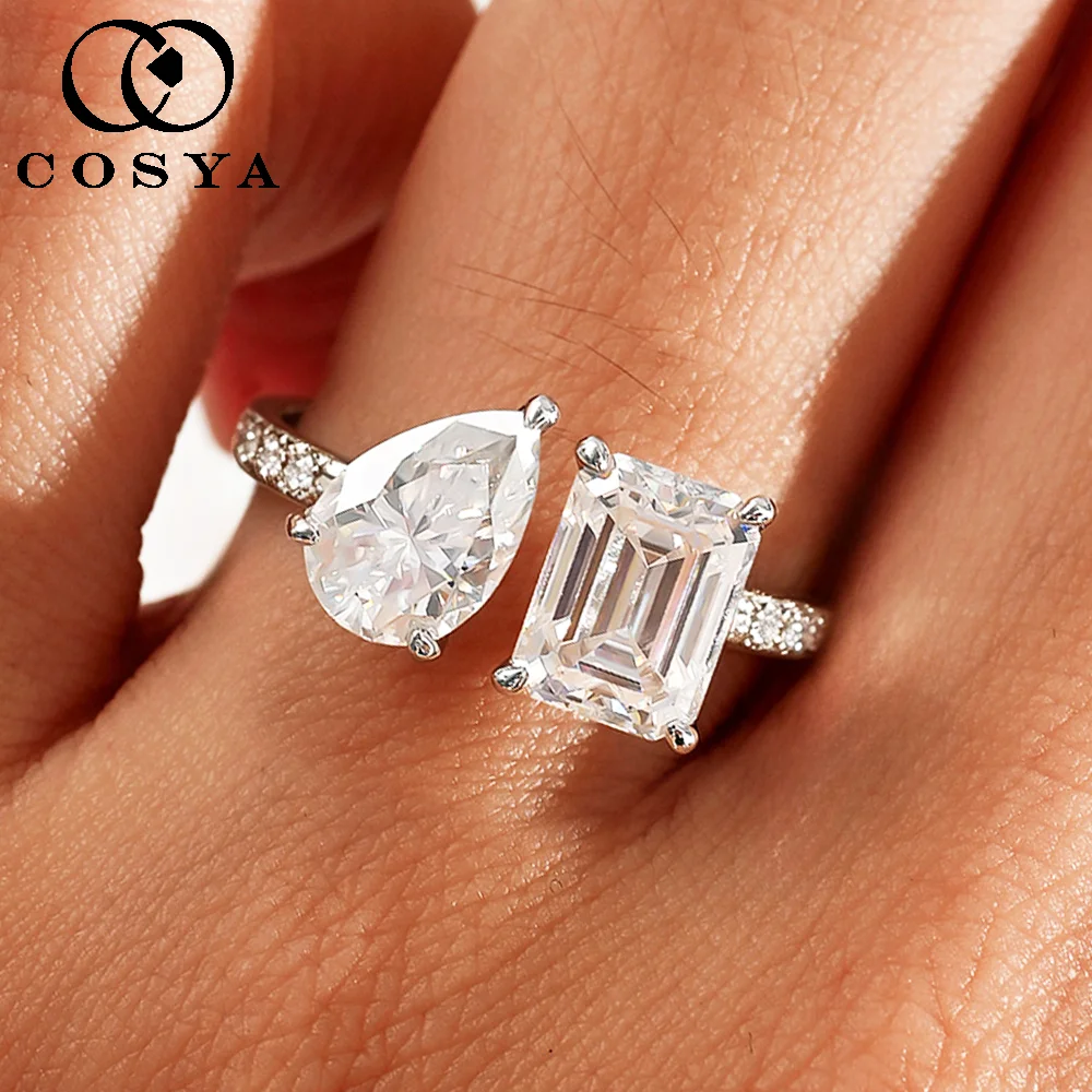 COSYA 3.64CT Pear/Emerald Moissanite Ring For Women S925 Silver D Color Adjustable Open 2 Stone Wedding Band Fine Jewelry Gift
COSYA 3.64CT Pear/Emerald Moissanite Ring For Women S925 Silver D Color Adjustable Open 2 Stone Wedding Band Fine Jewelry Gift