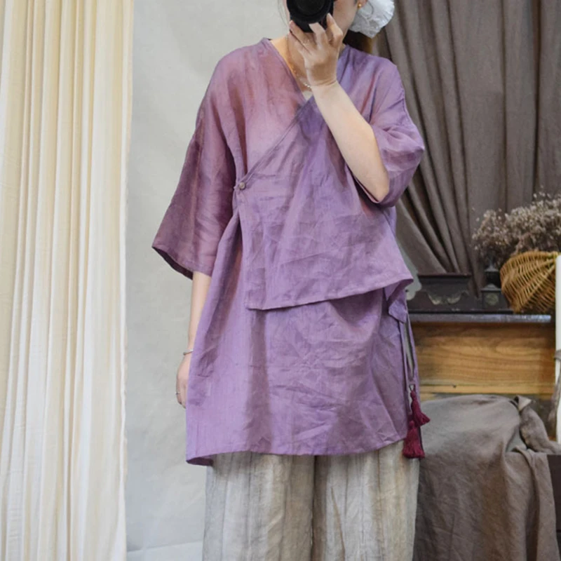 100% Ramie Women Casual Long Shirt New 2025 Summer Chinese Style Vintage V-neck Loose Female Half Sleeve Tops Shirts M1609
100% Ramie Women Casual Long Shirt New 2025 Summer Chinese Style Vintage V-neck Loose Female Half Sleeve Tops Shirts M1609