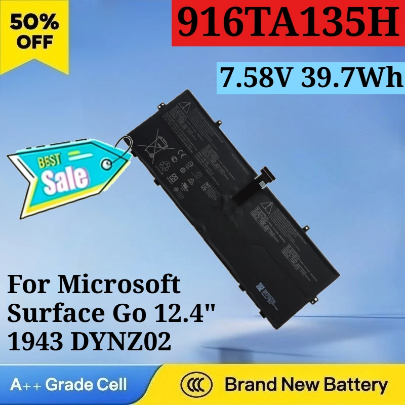 Новый аккумулятор для ноутбука 916TA135H, 7,58 В, 39,7 Втч, 5235 мАч для Microsoft Surface Go 12,4 дюйма, 1943 DYNZ02, высококачественный сменный аккумулятор
Новый аккумулятор для ноутбука 916TA135H, 7,58 В, 39,7 Втч, 5235 мАч для Microsoft Surface Go 12,4 дюйма, 1943 DYNZ02, высококачественный сменный аккумулятор
