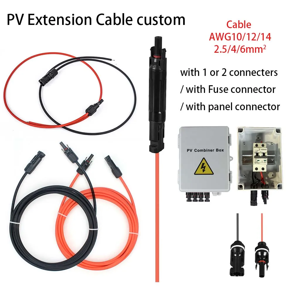 1m Solar PV Cable Extension with Connectors Fuse and Panel Style for Solar Power System Mounted TUV CE PV Cables Accessory
1m Solar PV Cable Extension with Connectors Fuse and Panel Style for Solar Power System Mounted TUV CE PV Cables Accessory