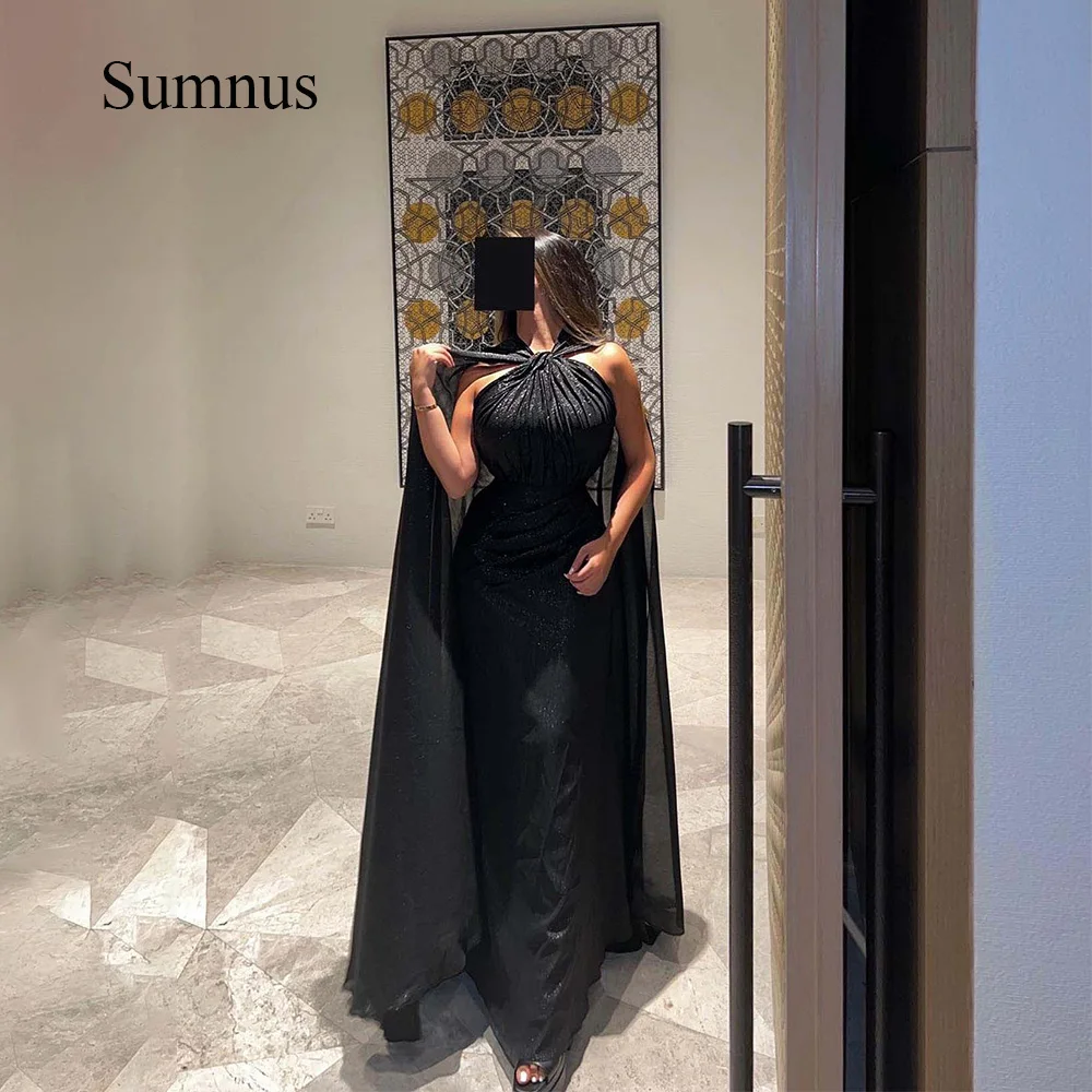 Sumnus Black Mermaid Dubai Evening Dresses Robe de Soiree With Cape Shinny Floor Length Evening Party Gowns Custom Made
Sumnus Black Mermaid Dubai Evening Dresses Robe de Soiree With Cape Shinny Floor Length Evening Party Gowns Custom Made