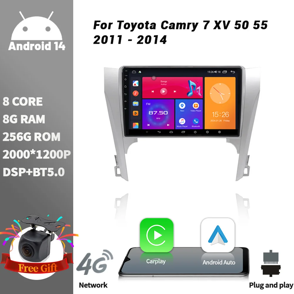 Car Radio Multimedia Player Navigation Wireless CarPlay Touch Screen Stereo Android For Toyota Camry 7 XV 50 55 2011 - 2014
Car Radio Multimedia Player Navigation Wireless CarPlay Touch Screen Stereo Android For Toyota Camry 7 XV 50 55 2011 - 2014