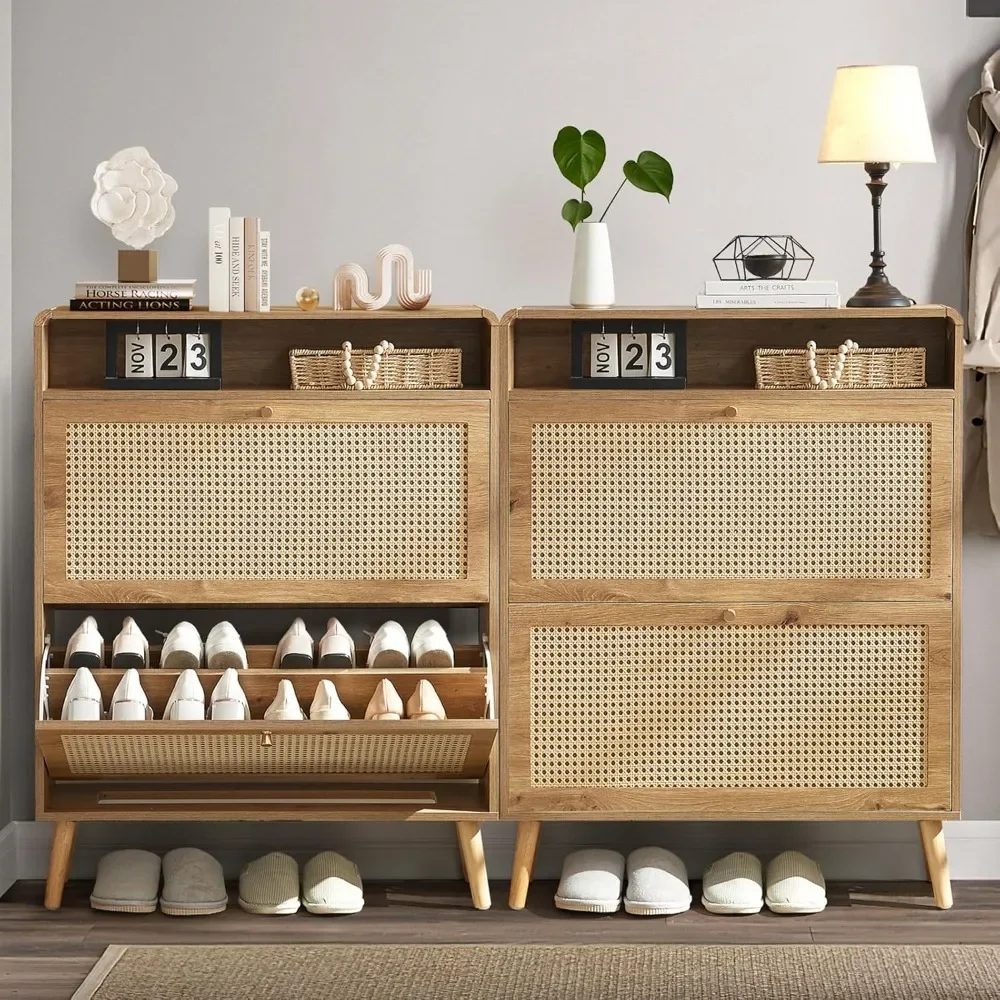 Rattan Shoe Cabinet with 2 Flip Drawers Set of 2, 32 Pairs Shoe Storage Cabinet for Entryway Freestanding Hidden Shoe Rack
Rattan Shoe Cabinet with 2 Flip Drawers Set of 2, 32 Pairs Shoe Storage Cabinet for Entryway Freestanding Hidden Shoe Rack