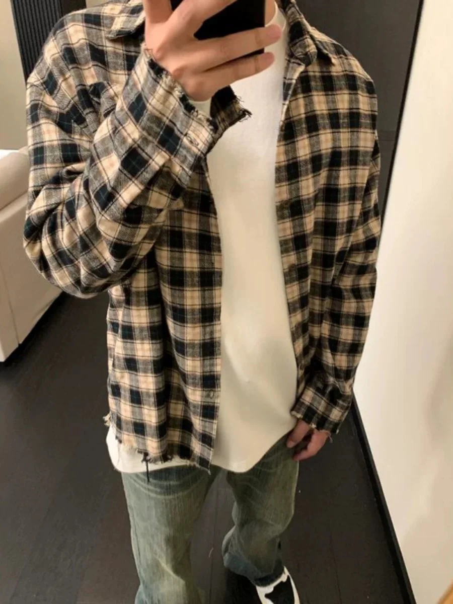 Retro American Sle Loose Casual Plaid irt for Men And Women with Frayed Hem Spring Autumn New Arrival Faionable
Retro American Sle Loose Casual Plaid irt for Men And Women with Frayed Hem Spring Autumn New Arrival Faionable
