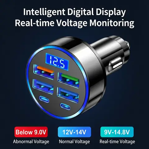 66-250 W PD-Autoladegerät QC3.0 Schnellladung Ein bis Sechs Auto-Zigarettenanzünder-Stecker Autoladegerät Blitzladung mit Digitalanzeige