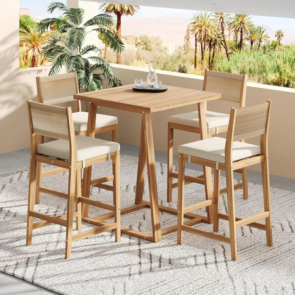 5-Piece Acacia Wood Patio Bar Set with Cushions, Wicker Dining for Backyard, Poolside, Balcony
5-Piece Acacia Wood Patio Bar Set with Cushions, Wicker Dining for Backyard, Poolside, Balcony