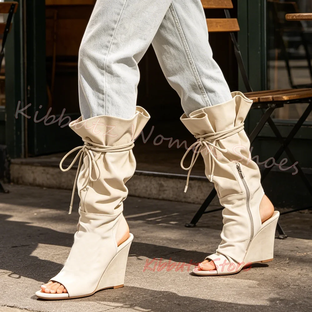 Women Sandals Mid Calf Boots Wedge Slouchy Lace Up Side Zipper Summer Vintage High Heels Ladies Casual Shoes Suede Leather Sexy
Women Sandals Mid Calf Boots Wedge Slouchy Lace Up Side Zipper Summer Vintage High Heels Ladies Casual Shoes Suede Leather Sexy