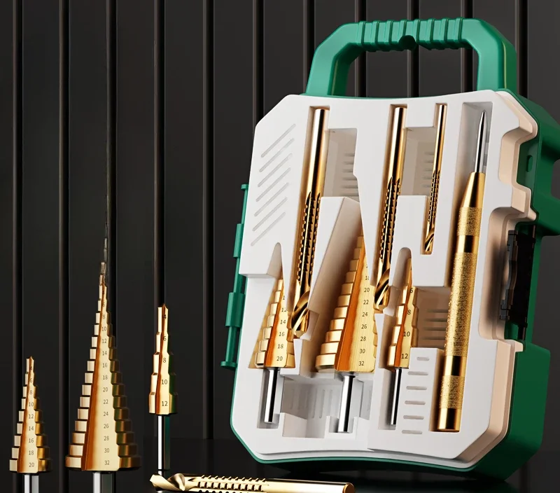 Pagoda drill set, punching hole opener, reaming woodworking artifact, metal wood plate, stainless steel ladder
Pagoda drill set, punching hole opener, reaming woodworking artifact, metal wood plate, stainless steel ladder