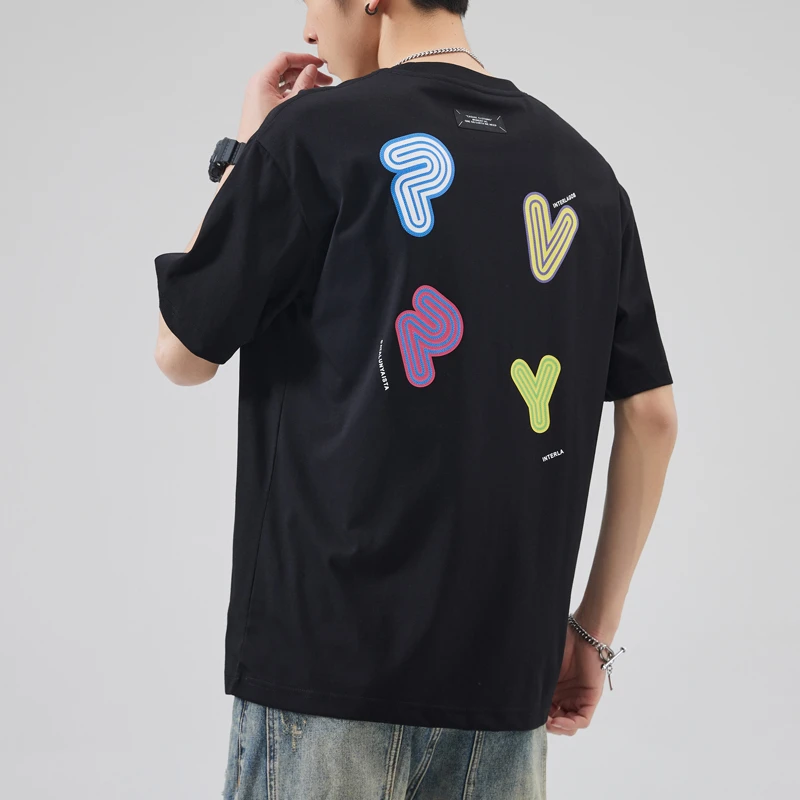 Men's Summer T-Shirt with Embroidered Patch and Letter Print on Round Neck Cotton Silk Shirt
Men's Summer T-Shirt with Embroidered Patch and Letter Print on Round Neck Cotton Silk Shirt