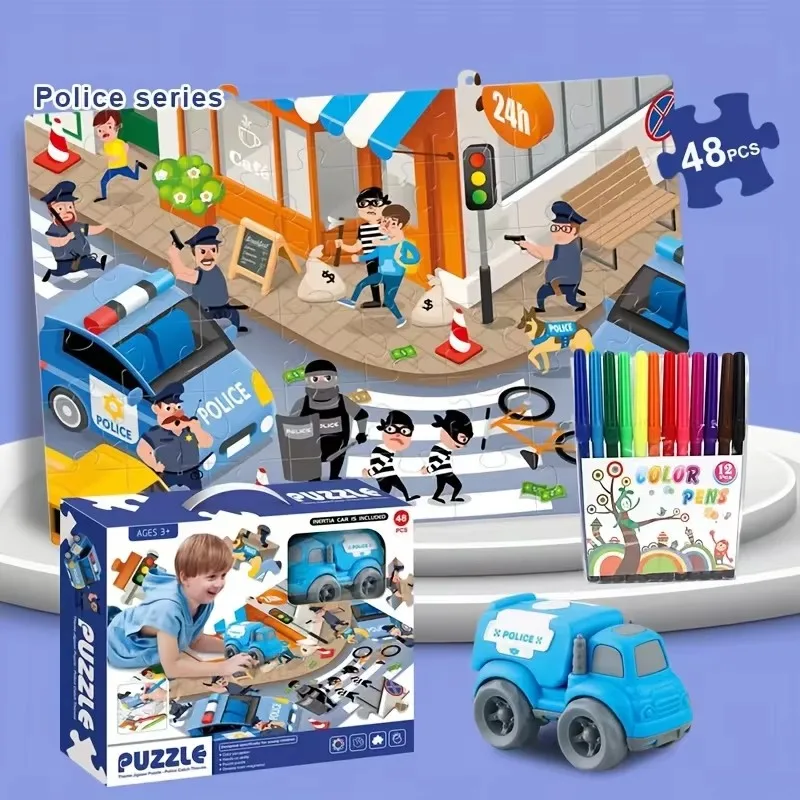 1PC City Police Puzzle Inertial Cartoon Police Car 2-in-1 Color Puzzle and Black & White Drawing Puzzle with 12 Colored Pencils
1PC City Police Puzzle Inertial Cartoon Police Car 2-in-1 Color Puzzle and Black & White Drawing Puzzle with 12 Colored Pencils