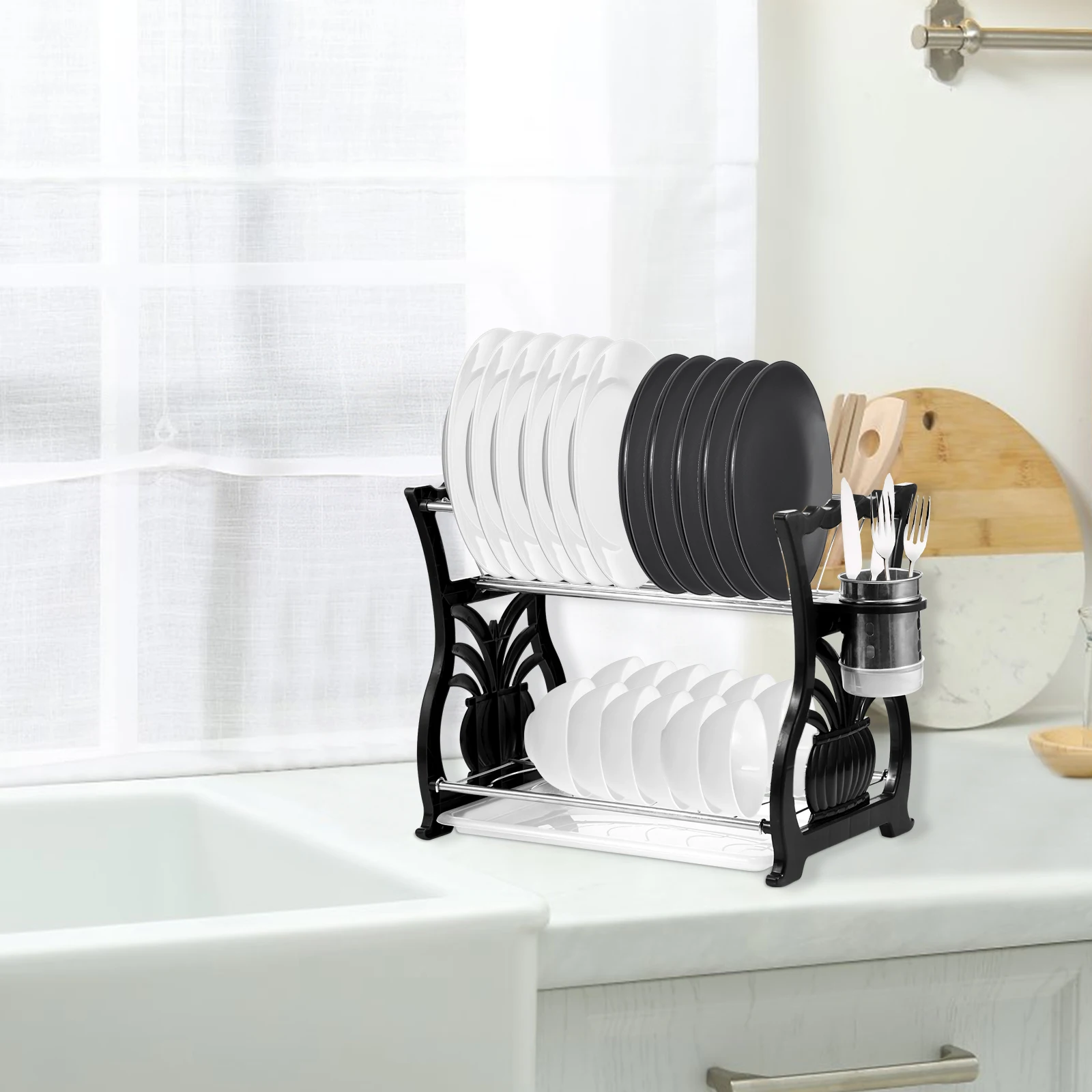 Dish Drying Rack 2 Tier Large Capacity Dish Drying Rack with Water Tray Stainless Steel Drying Rack Kitchen with Kitchen Utensil
Dish Drying Rack 2 Tier Large Capacity Dish Drying Rack with Water Tray Stainless Steel Drying Rack Kitchen with Kitchen Utensil
