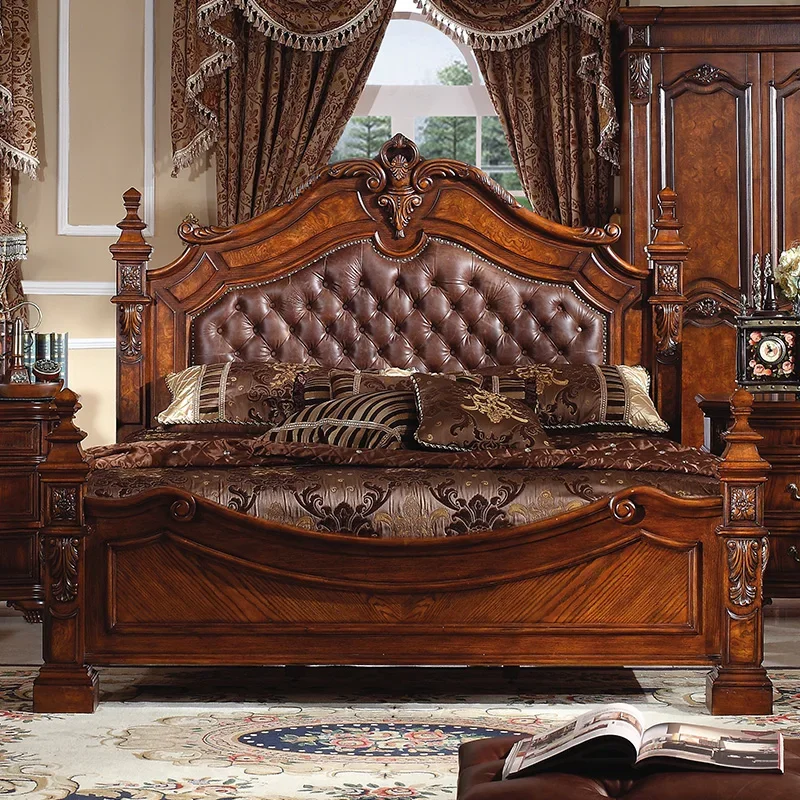 Solid wood bed 1.8 meters double leather bed luxury retro master bedroom
Solid wood bed 1.8 meters double leather bed luxury retro master bedroom