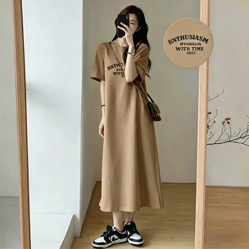 Women Casual T-Shirt Dress Summer Loose Short Sleeve Letter Print Long Maxi Dress Camel O-Neck Streetwear Sundress
Women Casual T-Shirt Dress Summer Loose Short Sleeve Letter Print Long Maxi Dress Camel O-Neck Streetwear Sundress