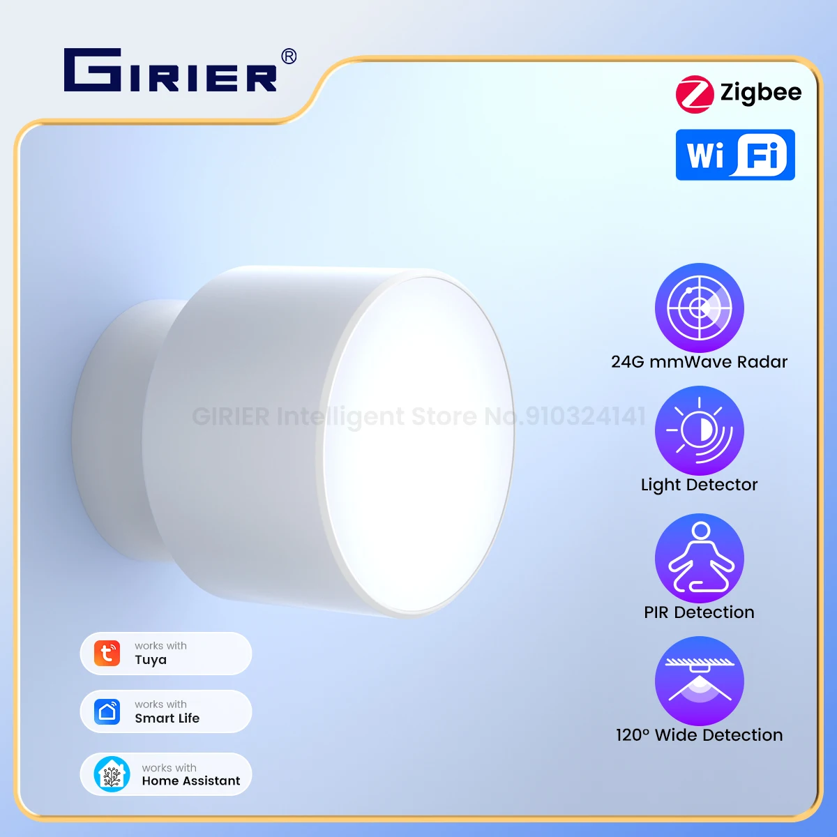 GIRIER Tuya ZigBee 3.0 Human Presence Sensor 24GHz mmWave Radar Detection 3-in-1 PIR Light Detector for Home Automation System
GIRIER Tuya ZigBee 3.0 Human Presence Sensor 24GHz mmWave Radar Detection 3-in-1 PIR Light Detector for Home Automation System