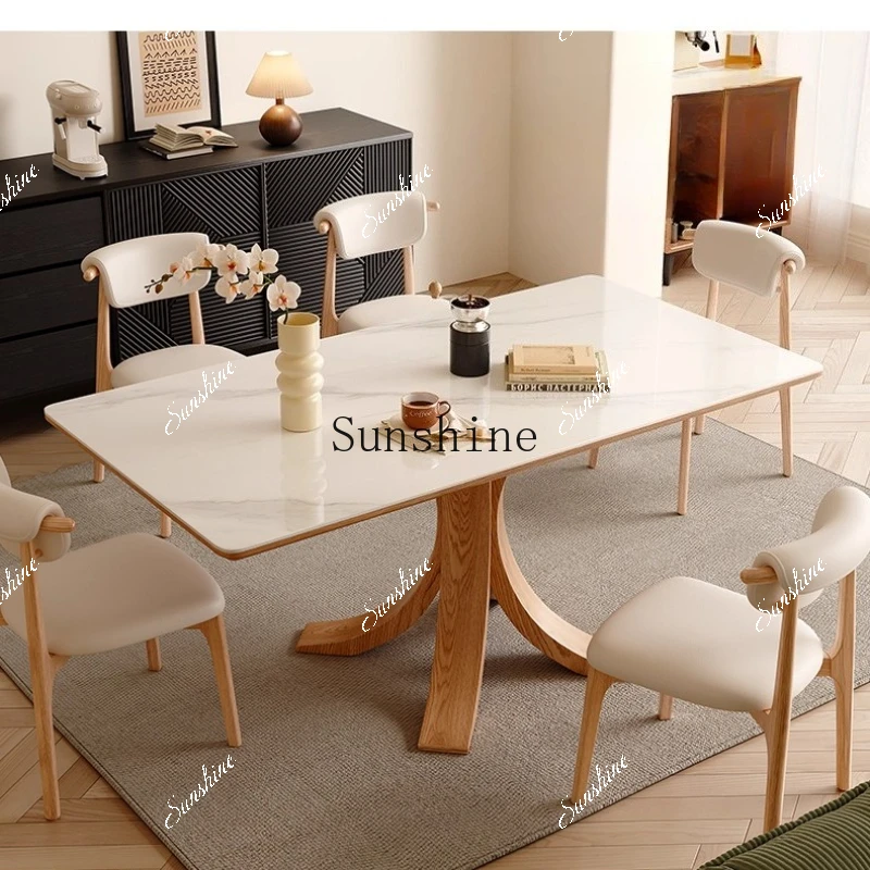 Cream wind small apartment rectangular household all solid wood rock slab dining table
Cream wind small apartment rectangular household all solid wood rock slab dining table