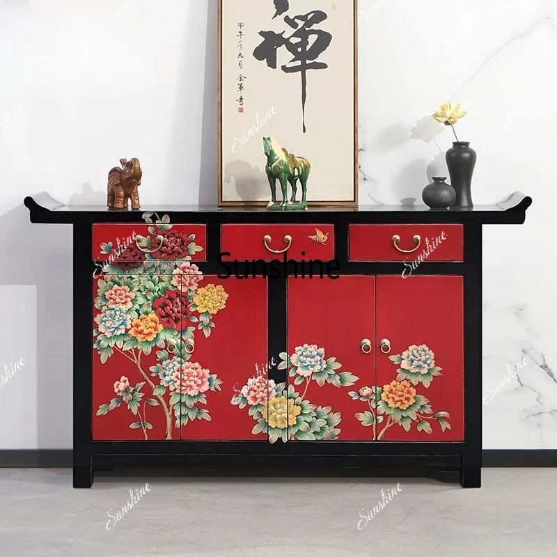 New Chinese hand-painted entrance cabinet antique solid wood warped head shoe cabinet
New Chinese hand-painted entrance cabinet antique solid wood warped head shoe cabinet