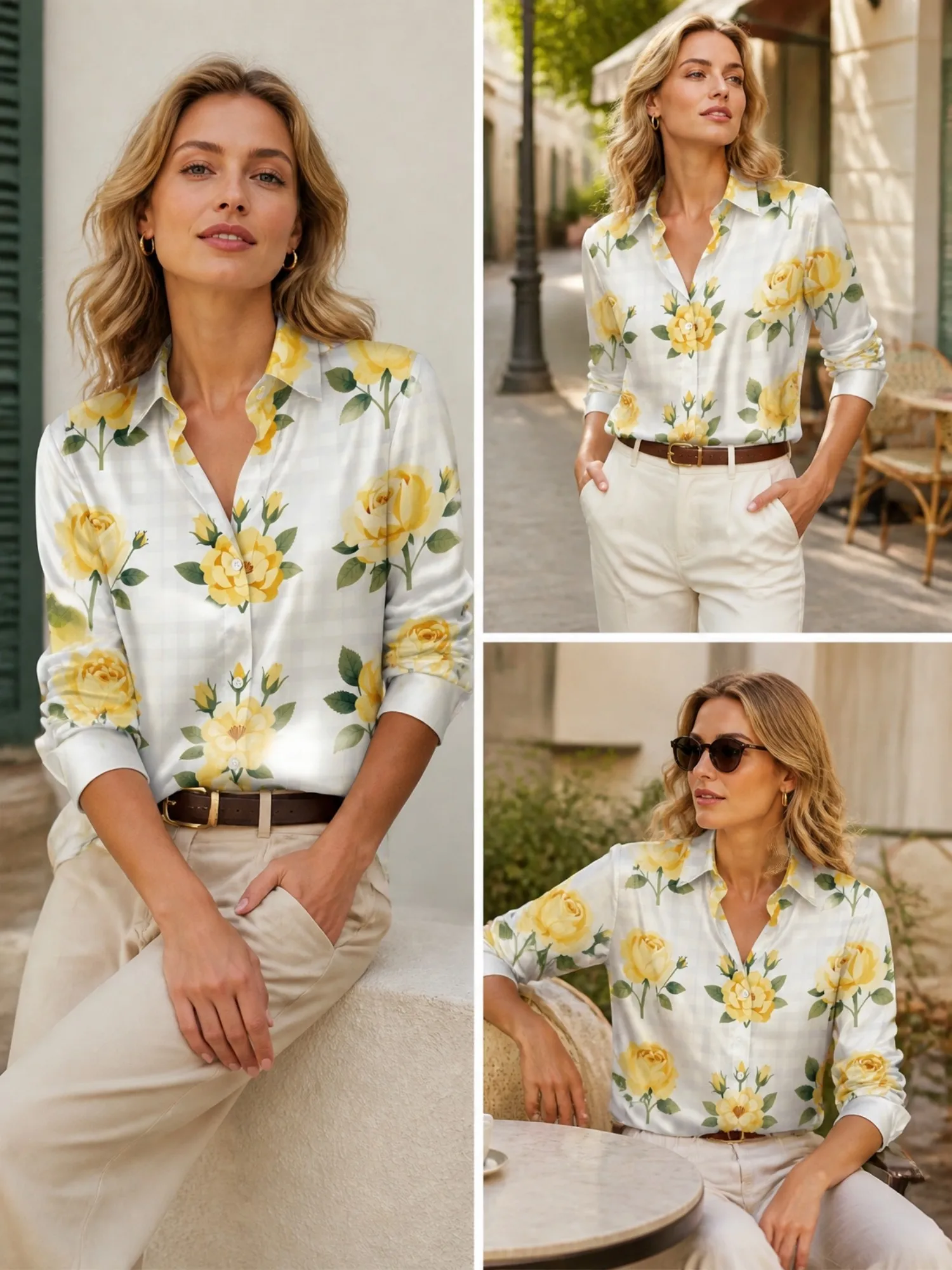 Yellow Rose Check Satin Blouse for Women Long Sleeve Button Down Shirt Elegant Cafe Casual Vacation Silky Top
Yellow Rose Check Satin Blouse for Women Long Sleeve Button Down Shirt Elegant Cafe Casual Vacation Silky Top