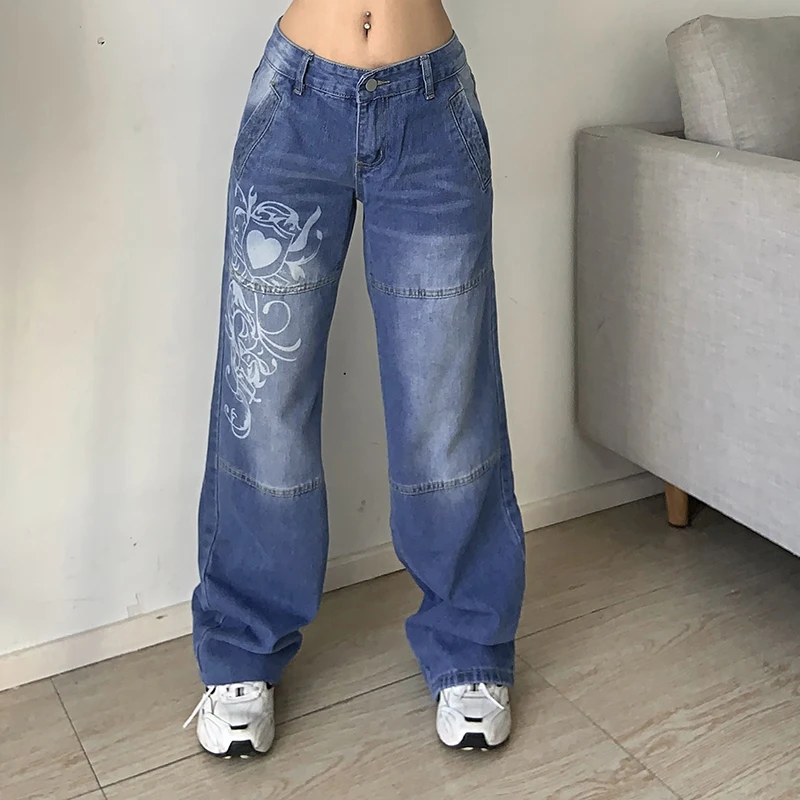 Pants Black Gothic Print Baggy Jeans Y2K Low Rise Trousers Blue Vintage Casual Wide Leg Denim Aesthetic Women Cargo
Pants Black Gothic Print Baggy Jeans Y2K Low Rise Trousers Blue Vintage Casual Wide Leg Denim Aesthetic Women Cargo