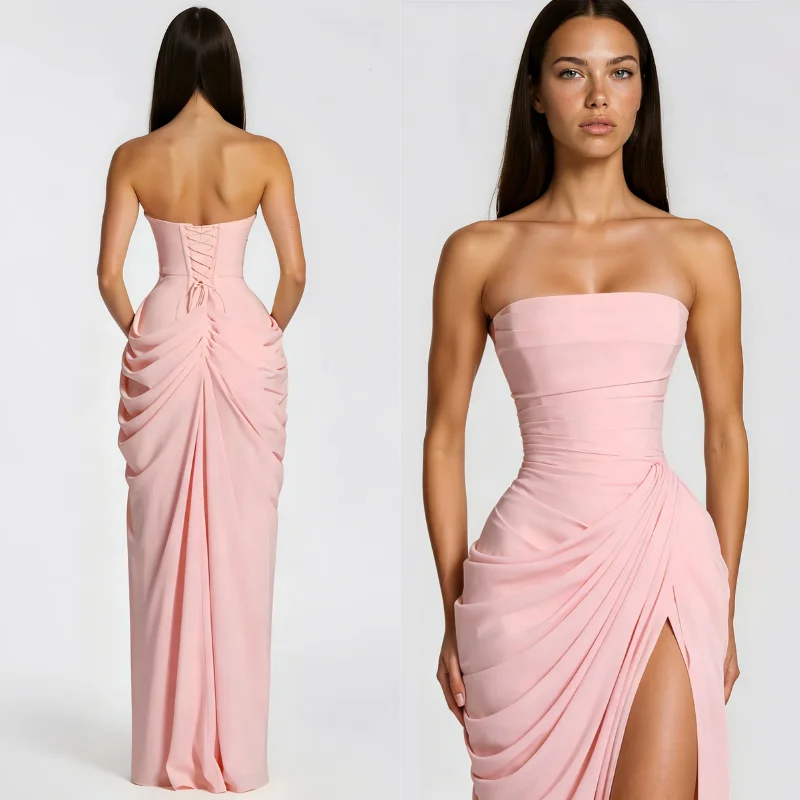 Strapless Pink Satin Prom Dress, Pleated High Slit Maxi Gown Women Evening Party Cocktail Wedding Guest Grass Outdoor Wedding
Strapless Pink Satin Prom Dress, Pleated High Slit Maxi Gown Women Evening Party Cocktail Wedding Guest Grass Outdoor Wedding