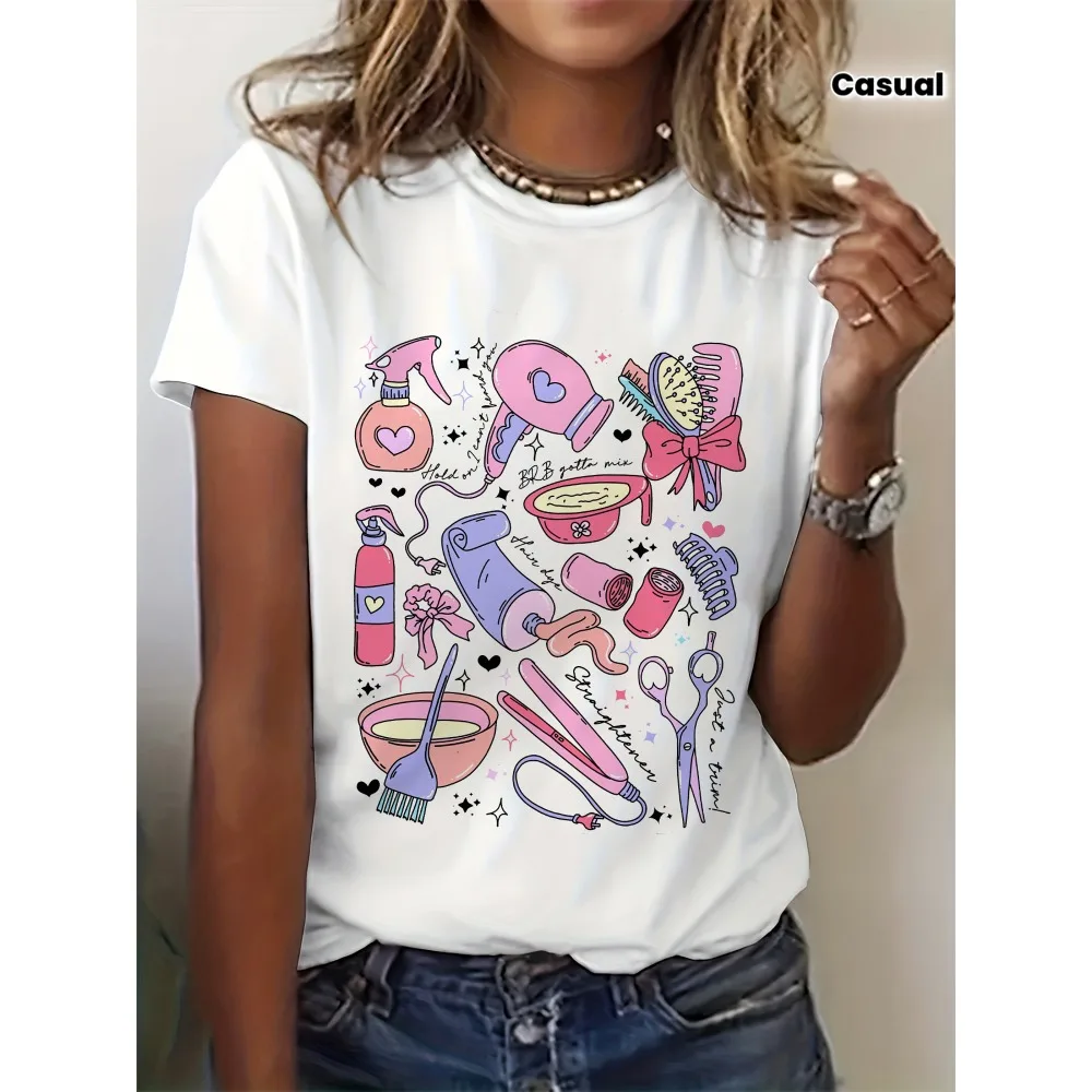 Retro Graphic Print T-Shirt for Hairstylists, Featuring Short Sleeves And a Crew Neck, Perfect for Casual Wear in Spring And
Retro Graphic Print T-Shirt for Hairstylists, Featuring Short Sleeves And a Crew Neck, Perfect for Casual Wear in Spring And