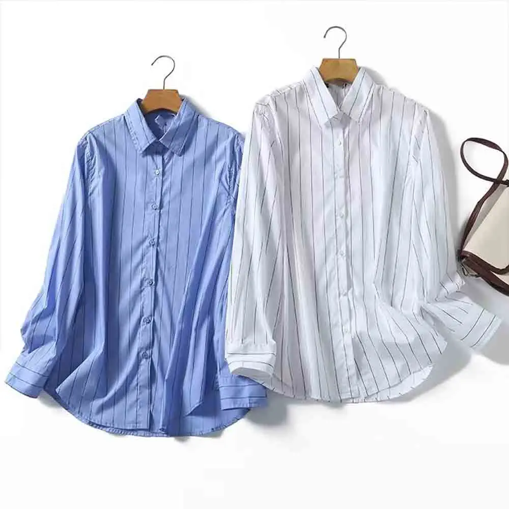 Women New Fashion Commuter college style Loose Striped cotton Blouses Vintage Long Sleeve Button-up Female Shirts Chic Tops
Women New Fashion Commuter college style Loose Striped cotton Blouses Vintage Long Sleeve Button-up Female Shirts Chic Tops