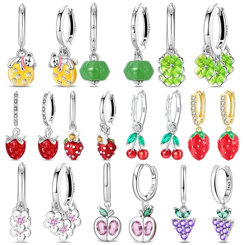 Original Earrings 925 Silver Fruit Series Cherry Strawberry Hoop Earrings Ear Studs Zircon Making Jewelry for Women Girl Party
Original Earrings 925 Silver Fruit Series Cherry Strawberry Hoop Earrings Ear Studs Zircon Making Jewelry for Women Girl Party