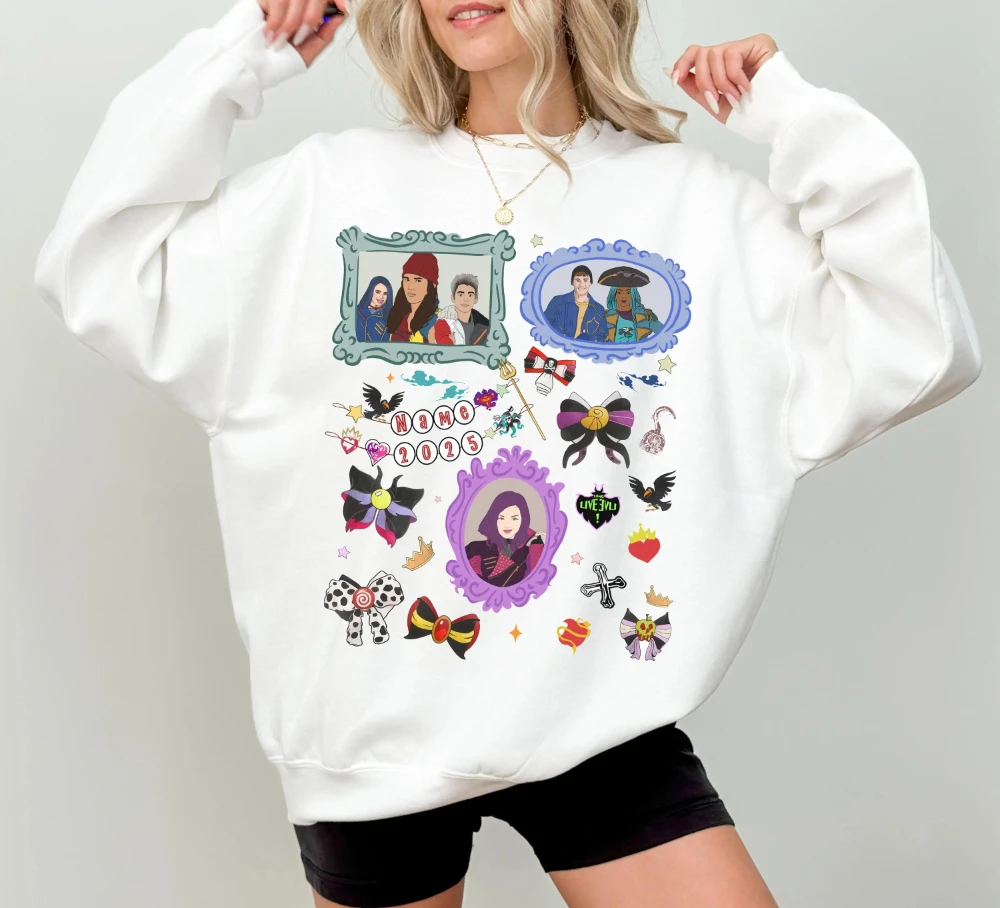 Свитшот Disney Descendants Coquette Bows с персонализацией, топ с принтом принцесс Эвии и Умы, повседневный свитшот с круглым вырезом для пар
Свитшот Disney Descendants Coquette Bows с персонализацией, топ с принтом принцесс Эвии и Умы, повседневный свитшот с круглым вырезом для пар