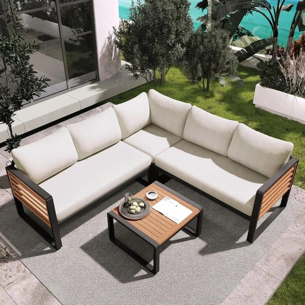 L-Shaped Acacia Wood Outdoor Sofa Set with Coffee Table, Suitable for Patio, Garden, Poolside, Balcony (Beige/Large)
L-Shaped Acacia Wood Outdoor Sofa Set with Coffee Table, Suitable for Patio, Garden, Poolside, Balcony (Beige/Large)