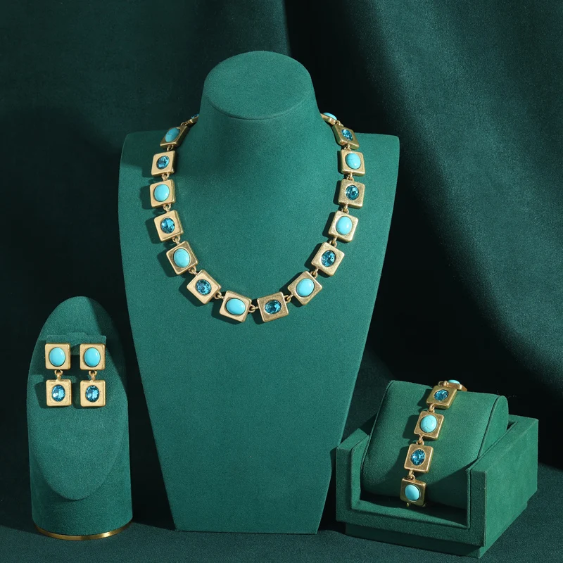 Vintage Luxury Bridal Turquoise Jewelry Sets Bohemian Square Blue Crystal Necklace Earrings For Women Gold Color Bracelet 2026
Vintage Luxury Bridal Turquoise Jewelry Sets Bohemian Square Blue Crystal Necklace Earrings For Women Gold Color Bracelet 2026
