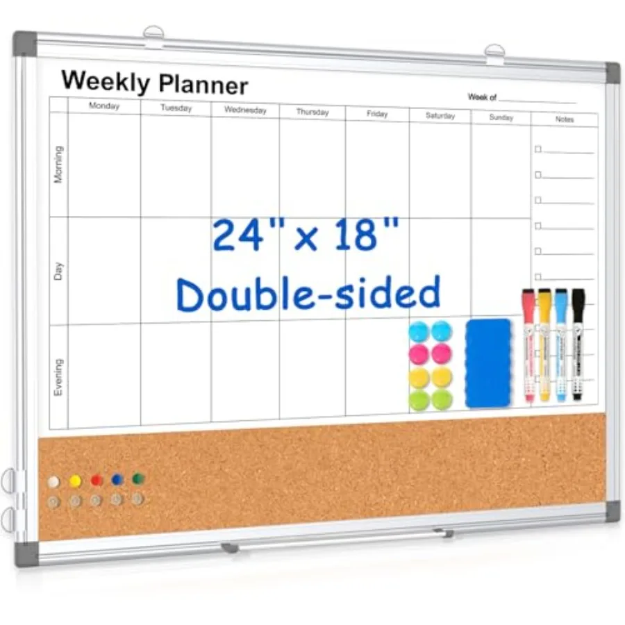 Dry Erase board for Wall, 24" x 18" Double-Sided Board Cork Combo, Hanging and Wall Mount Week Bulletin Board with Notes for Ho
Dry Erase board for Wall, 24" x 18" Double-Sided Board Cork Combo, Hanging and Wall Mount Week Bulletin Board with Notes for Ho