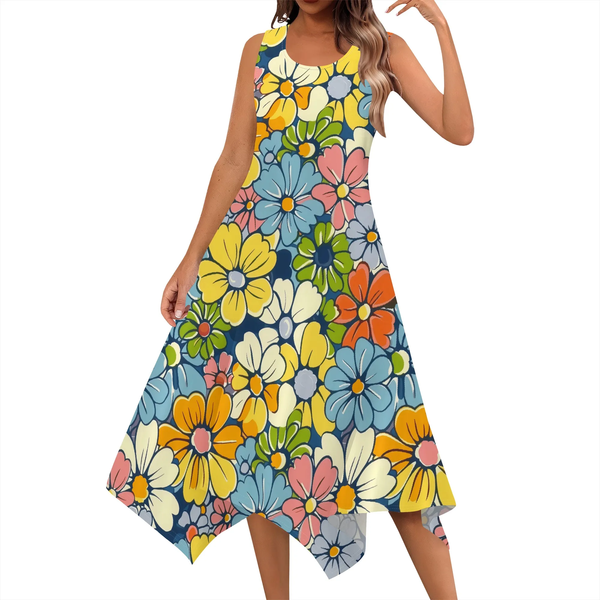 Women's Casual Summer Dress Sleeveless 60's Retro Flower Pattern Sundress Hankerchief Hem Midi Tank Dresses Beach Dress
Women's Casual Summer Dress Sleeveless 60's Retro Flower Pattern Sundress Hankerchief Hem Midi Tank Dresses Beach Dress