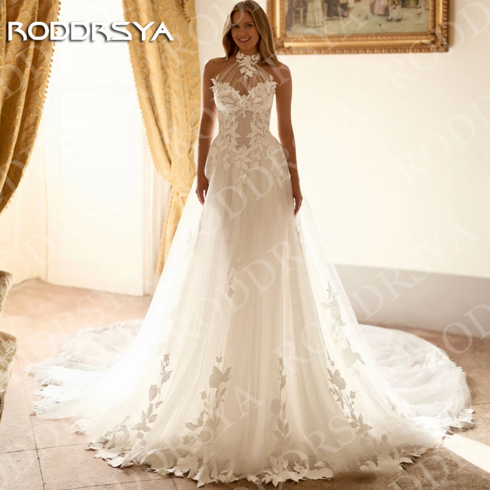 RODDRSYA Bohemian Halter Backless Illusion Wedding Dresses A Line Tulle Lace Appliques Bridal Dress Customized Robe De Mariée
RODDRSYA Bohemian Halter Backless Illusion Wedding Dresses A Line Tulle Lace Appliques Bridal Dress Customized Robe De Mariée