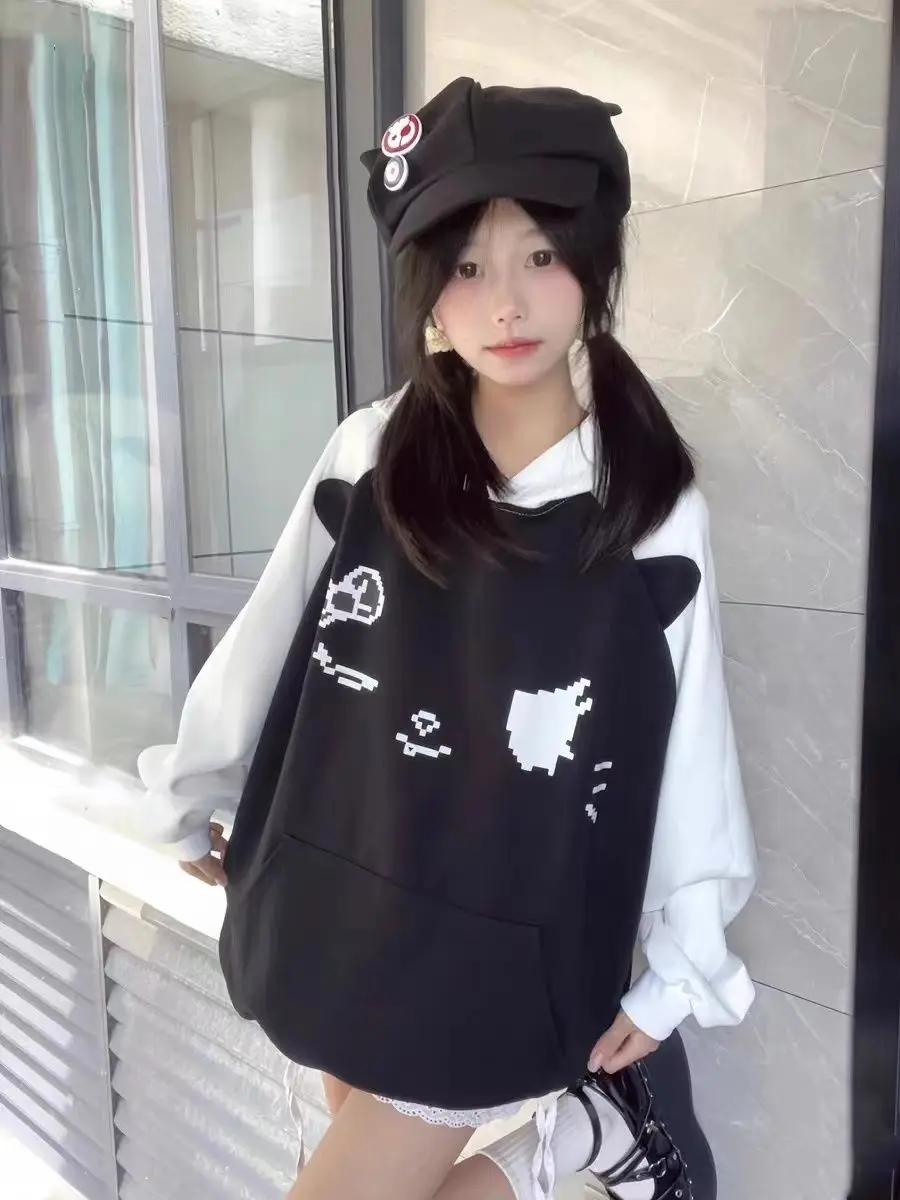 Cartoon Hooded Japanese Sweatshirts Harajuku Skull Cat Print Y2k Women Raglan Sleeve Contrast Color Kawaii Sweet Sudadera Mujer
Cartoon Hooded Japanese Sweatshirts Harajuku Skull Cat Print Y2k Women Raglan Sleeve Contrast Color Kawaii Sweet Sudadera Mujer