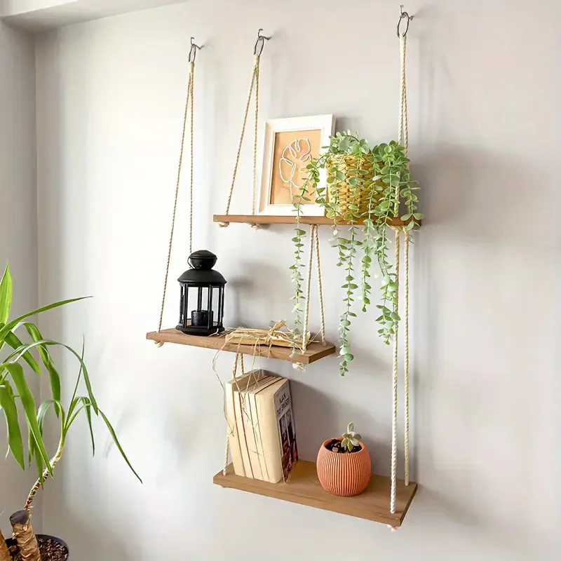 Wooden Wall-Mounted Storage Shelf Hanging Rope Small Floating Organizer Living Room Bathroom Natural Wood Display Rack Decor
Wooden Wall-Mounted Storage Shelf Hanging Rope Small Floating Organizer Living Room Bathroom Natural Wood Display Rack Decor