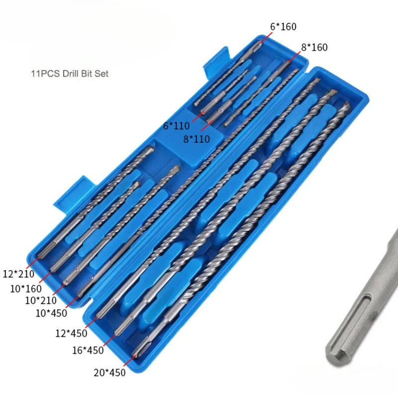 BIESUO Electric Hammer Drill 11-piece Boxed Round Handle Two-pit Two-groove Alloy Impact Bit Concrete Wall Drill Bit
BIESUO Electric Hammer Drill 11-piece Boxed Round Handle Two-pit Two-groove Alloy Impact Bit Concrete Wall Drill Bit