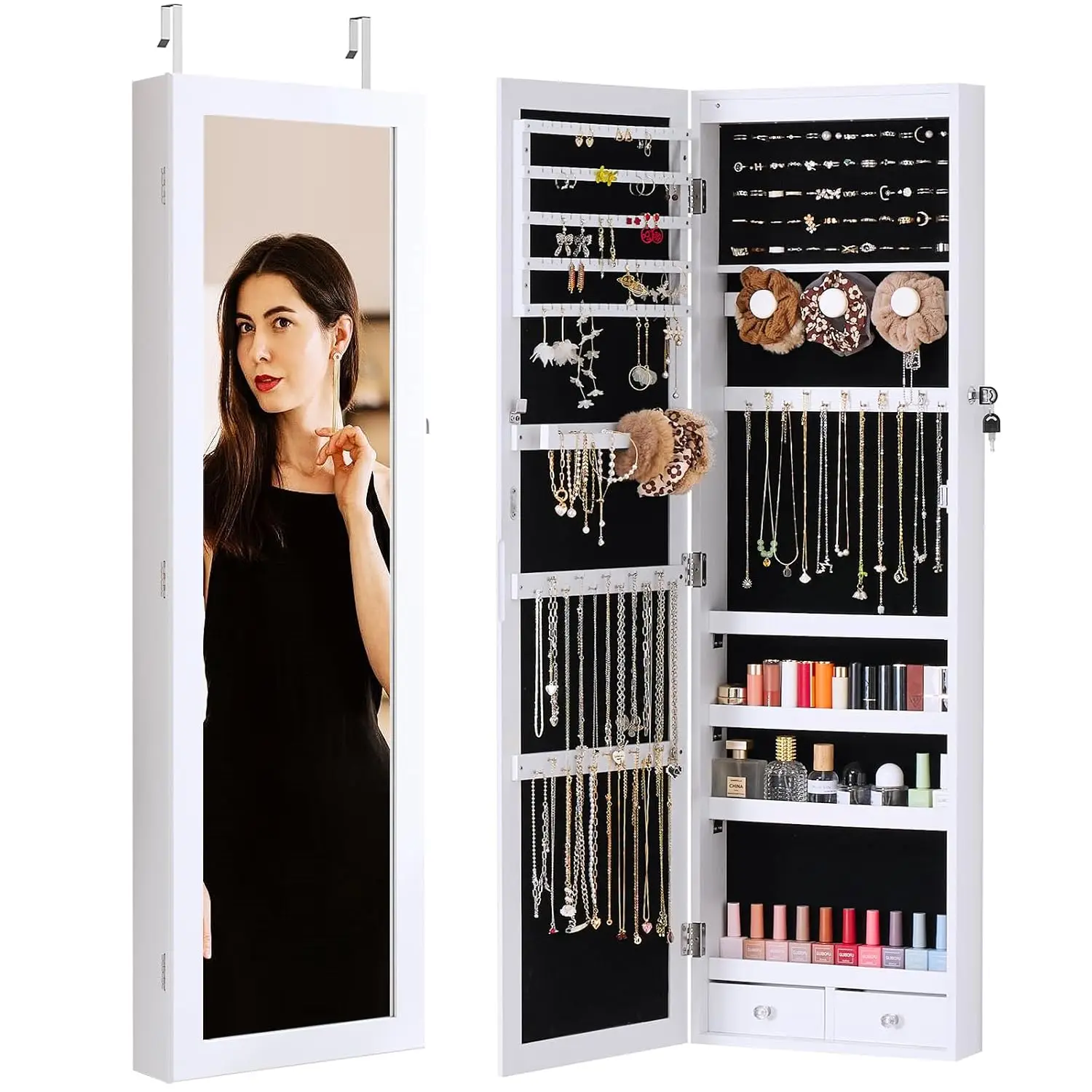 Jewelry Organizer Cabinet,Lockable Jewelry Armoire with Full-Length Mirror, Wall or Door-Mounted, Large, Customized
Jewelry Organizer Cabinet,Lockable Jewelry Armoire with Full-Length Mirror, Wall or Door-Mounted, Large, Customized