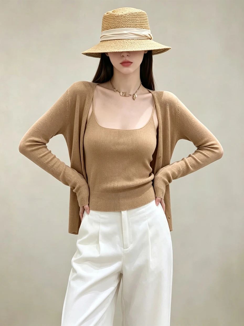 Women's Short Knitted Cardigan Sun Protection Vest Top with Sling Skirt Spring Shoulder Shawl Outerwear Two-Piece Set Casual ...
Women's Short Knitted Cardigan Sun Protection Vest Top with Sling Skirt Spring Shoulder Shawl Outerwear Two-Piece Set Casual ...