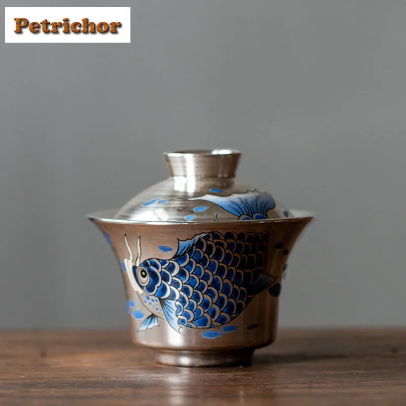 150ml Gilded Silver Dragon Fish Gaiwan Handmade Tea Tureen Tea Bowl With Lid Kit Tea Maker Cover Bowl Tableware Ornaments Craft
150ml Gilded Silver Dragon Fish Gaiwan Handmade Tea Tureen Tea Bowl With Lid Kit Tea Maker Cover Bowl Tableware Ornaments Craft