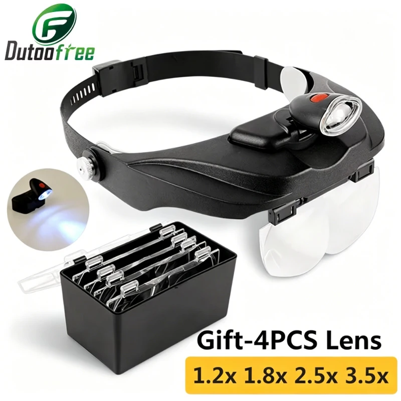 Head Mounted Magnifier Removable LED light Headband Magnifying Glass Glasses Loupe Watchmaker Repair Tool 1.2x 1.8x 2.5x 3.5x
Head Mounted Magnifier Removable LED light Headband Magnifying Glass Glasses Loupe Watchmaker Repair Tool 1.2x 1.8x 2.5x 3.5x