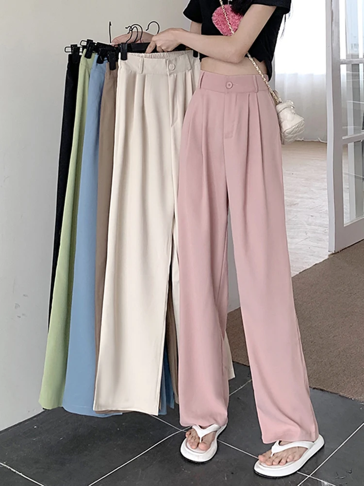New Straight Wide Leg Women's Pants Korean Style High Waist Pants for Women Solid Color Loose Suit Trousers Female 2023 
New Straight Wide Leg Women's Pants Korean Style High Waist Pants for Women Solid Color Loose Suit Trousers Female 2023