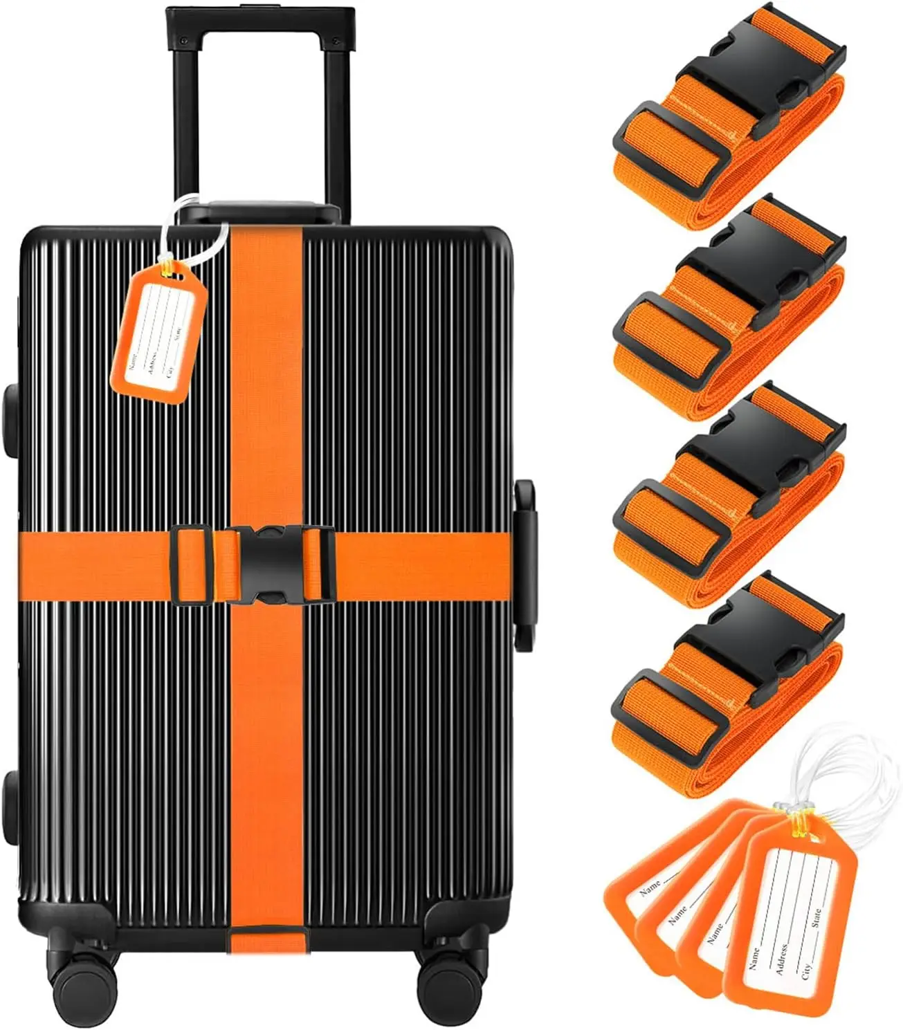 8 Pack Luggage Straps and Tags Set 4 Straps 4 Tags Adjustable Suitcase Belt with Locking Buckles for Travel Orange
8 Pack Luggage Straps and Tags Set 4 Straps 4 Tags Adjustable Suitcase Belt with Locking Buckles for Travel Orange