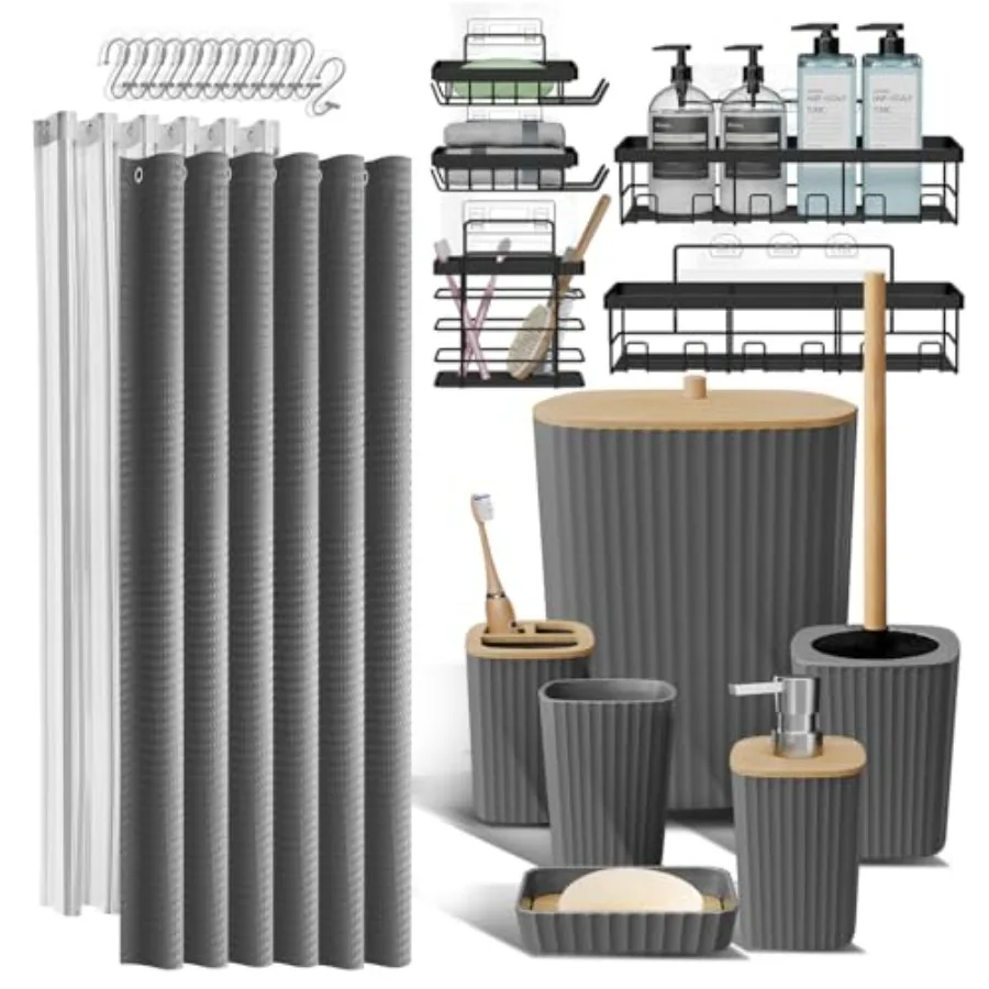 Bathroom Accessories Set - Bathroom Set with Adhesive Corner Shower Caddy Hanging 25PC Bathroom Accessory Set Shower Curtain Se
Bathroom Accessories Set - Bathroom Set with Adhesive Corner Shower Caddy Hanging 25PC Bathroom Accessory Set Shower Curtain Se
